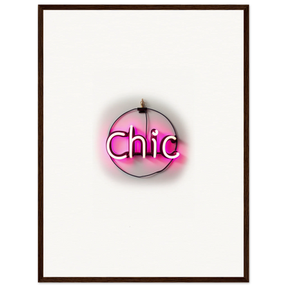 Neon pink Chic sign in circular frame for trendy room decor and framed wall art