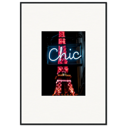 Neon Chic sign over red Eiffel Tower silhouette for Paris dreams room decor