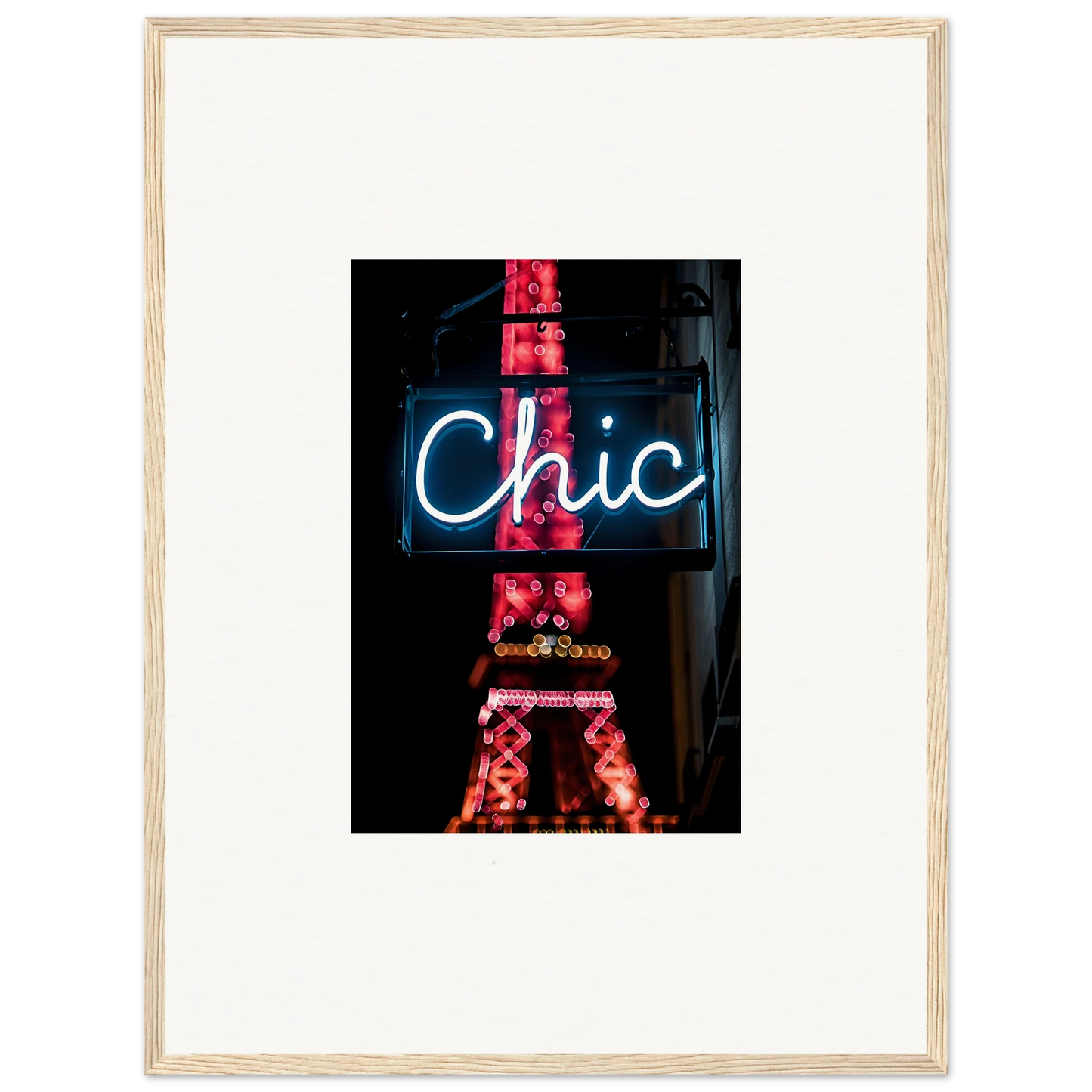 Neon Chic sign with illuminated Eiffel Tower backdrop for Paris dreams room decor