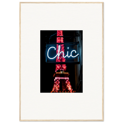 Neon sign of Chic with red Eiffel Tower silhouette for Paris dreams room decor