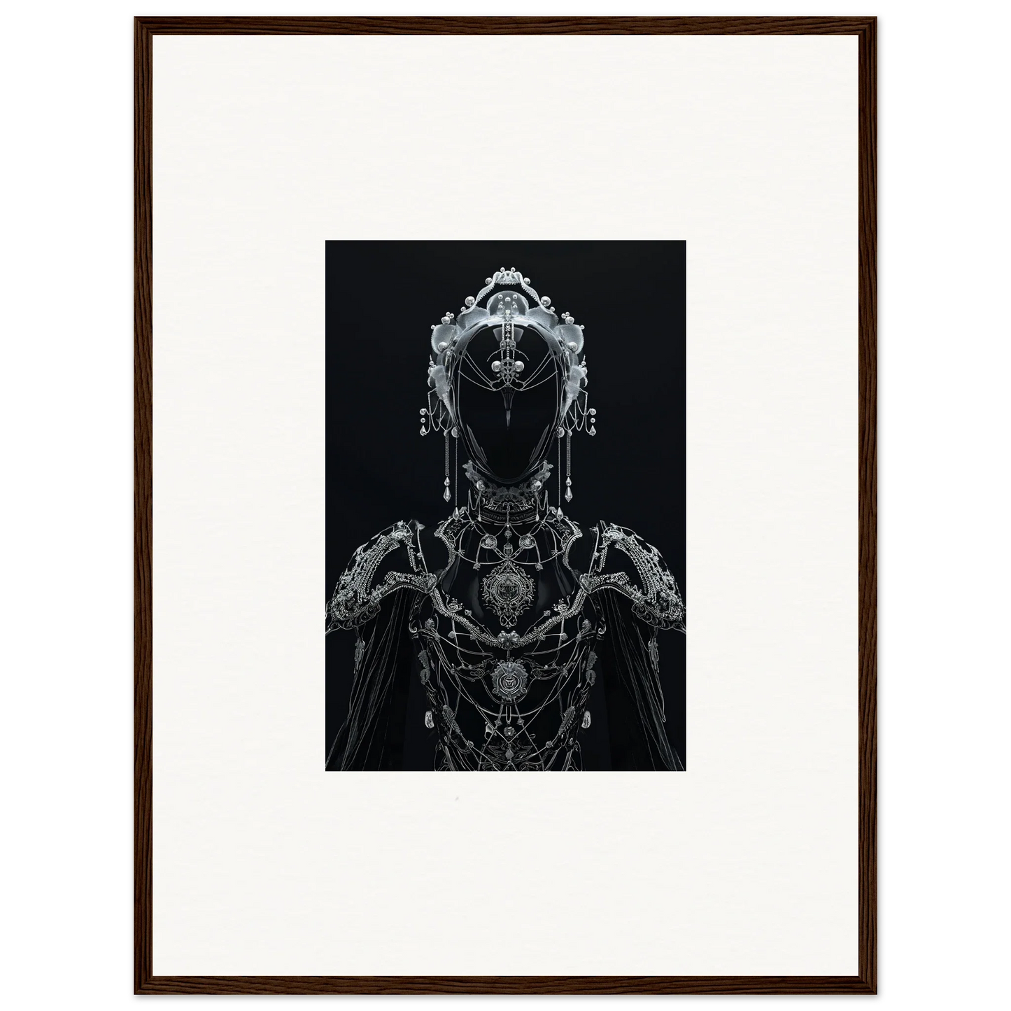 Ornate black and white portrait of a figure with jewelry for Room Decor and Skein Emsembler