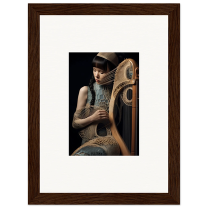 Elegant person holding ornate golden harp in Velvet Fantasia room decor art