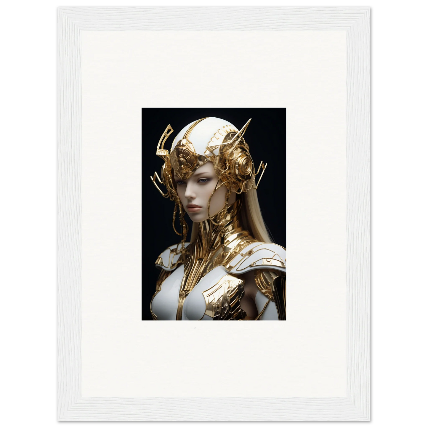 Ornate golden headdress and armor on a figure, perfect for Gilded Elo Crowne room decor