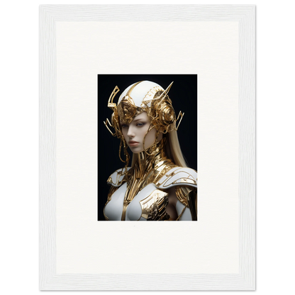 Ornate golden headdress and armor on a figure, perfect for Gilded Elo Crowne room decor