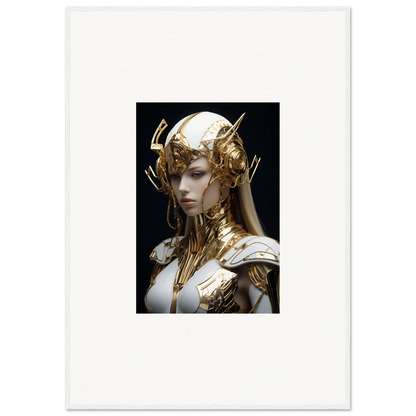 Ornate golden headdress and armor on a pale figure, perfect for Elo Crowne room decor