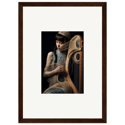 Elegant person playing an ornate harp, perfect for Velvet Fantasia room decor