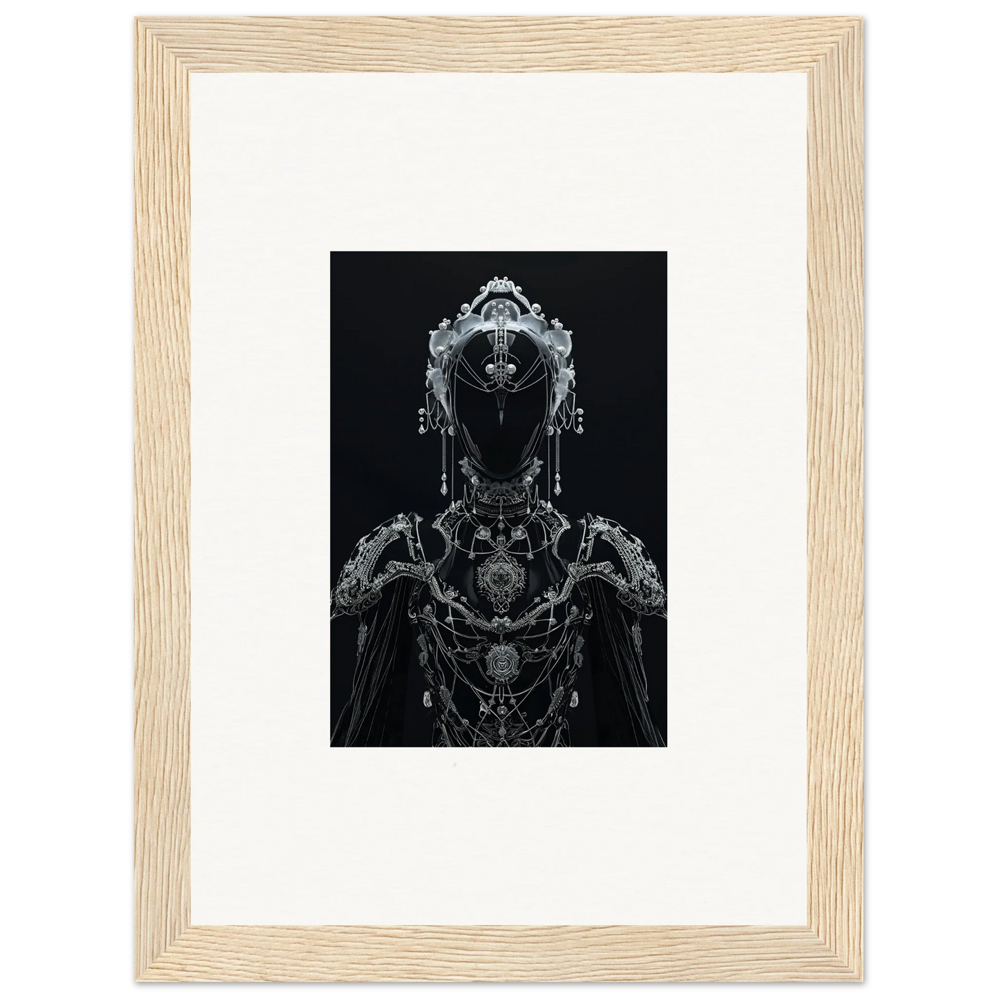 Ornate metallic humanoid figure as unique Room Decor in Skein Emsembler framed wall art