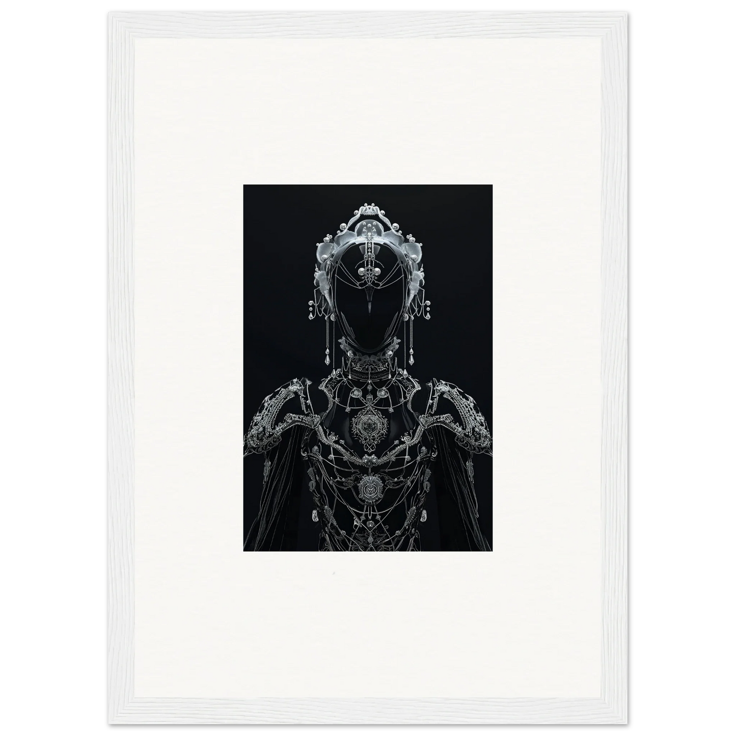 Ornate metallic cyborg figure art for unique Room Decor in the Enigma Skein Emsembler