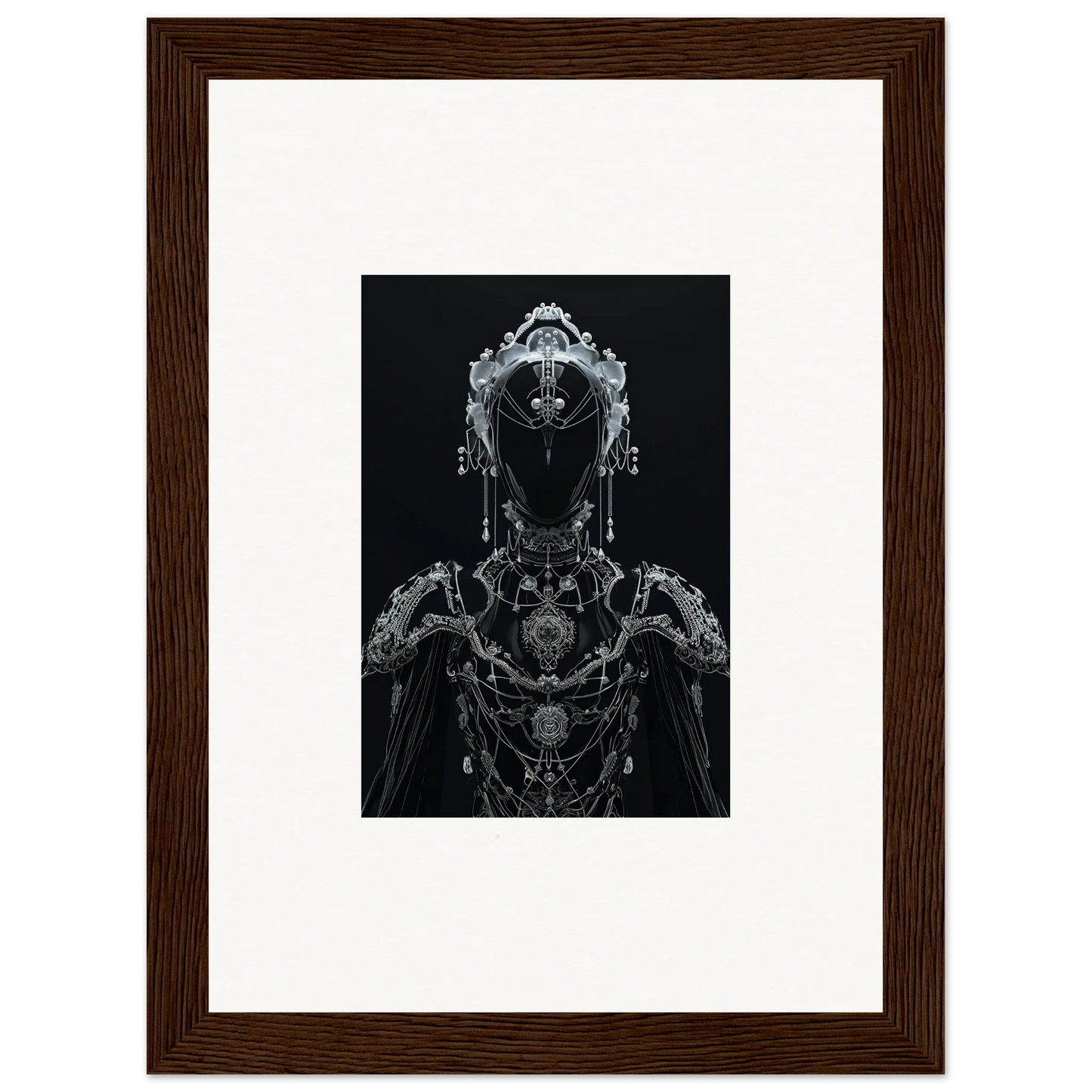 Ornate metallic cyborg with skull face, perfect for Room Decor or Framed Wall Art