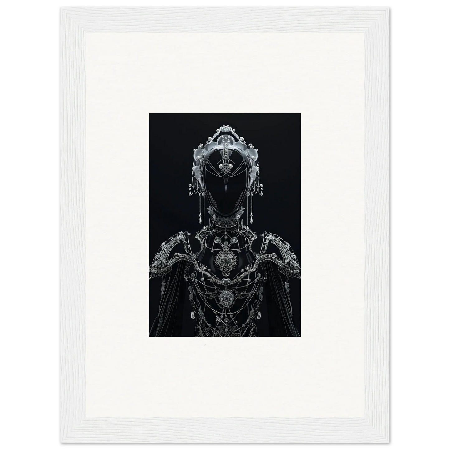 Ornate metallic cyborg figure for Skein Emsembler room decor and framed wall art