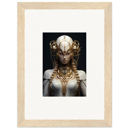 Ornate figure with golden headdress in Gilded Cosmos framed wall art for room decor