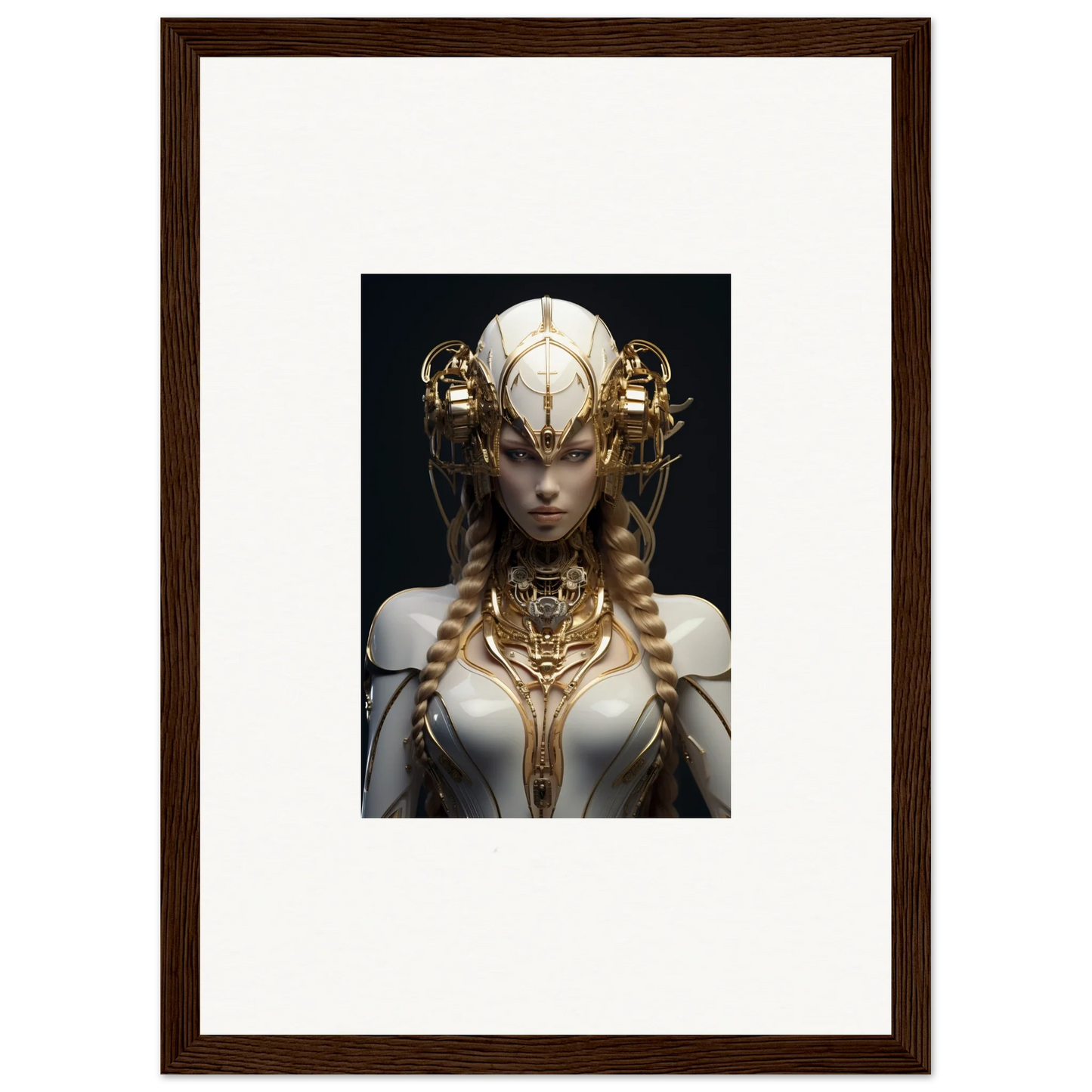 Ornately adorned female figure with gilded cosmos headdress, perfect for room decor