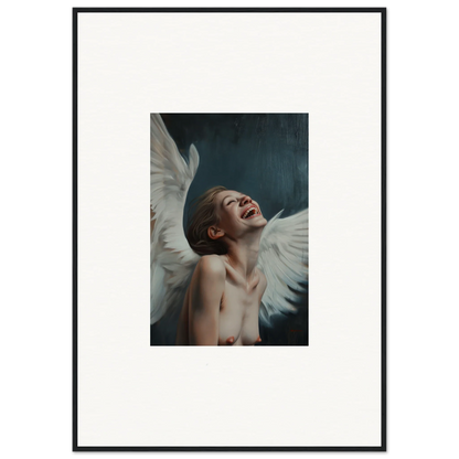 Ecstatic figure with white wings in framed wall art for stylish room decor