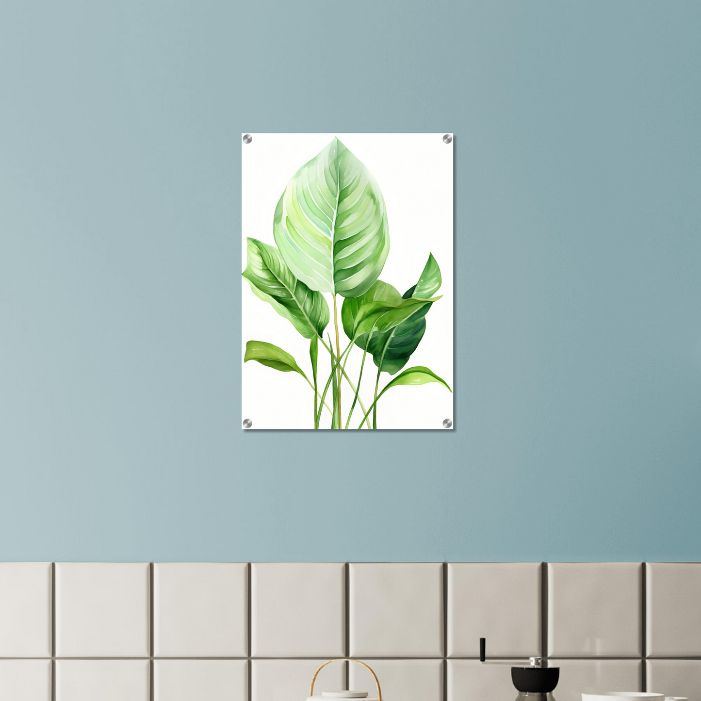 A high-quality close up of Aquarelles Tropical Leaf A - Acrylic Print The Oracle Windows™ Collection.