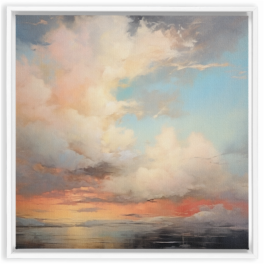 A painting of Pastels Clouds - Framed Traditional Stretched Canvas.