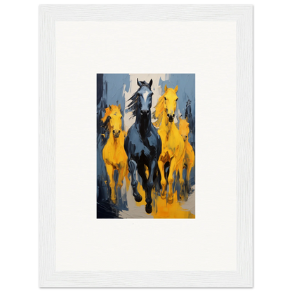 Painting of horses galloping in framed wall art for vibrant room decor, Mustsers Stampede