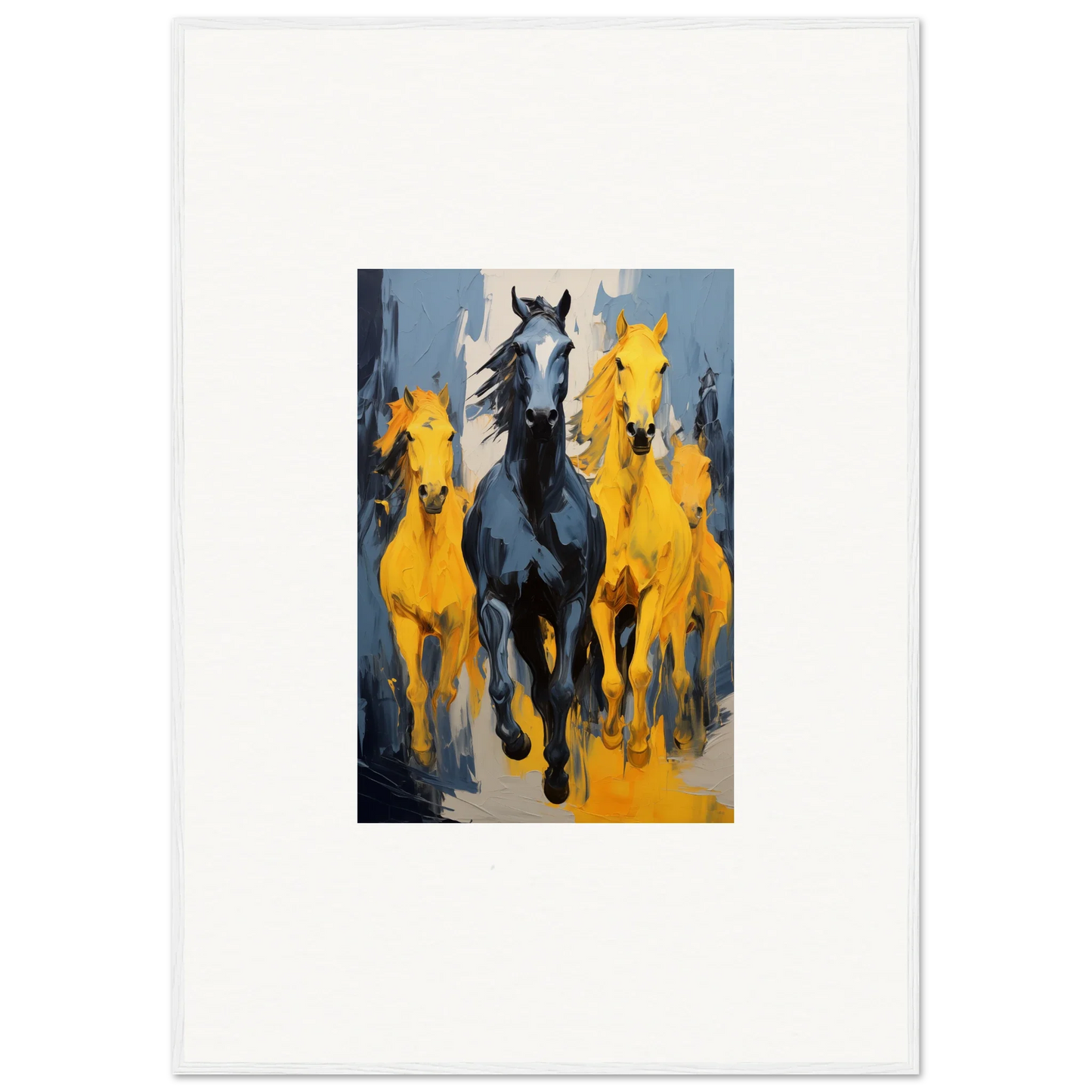 Painting of horses galloping in Electric Mustsers Stampede framed wall art for room decor