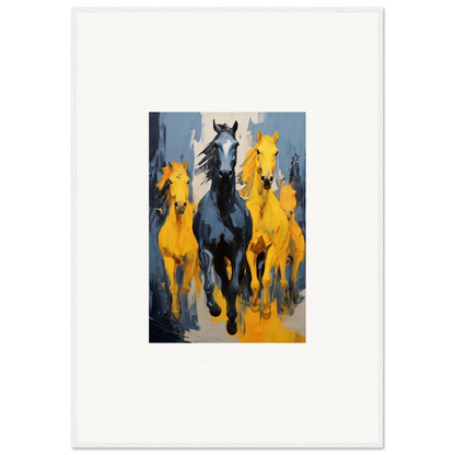 Painting of horses galloping in Electric Mustsers Stampede framed wall art for room decor