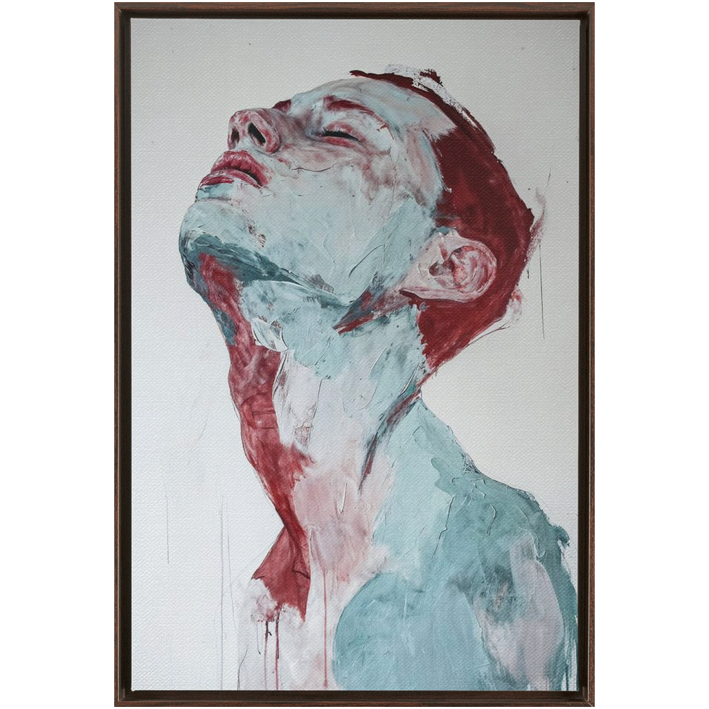 A Mind Set - XXL Framed Traditional Stretched Canvas of a man with red and blue paint on his face.