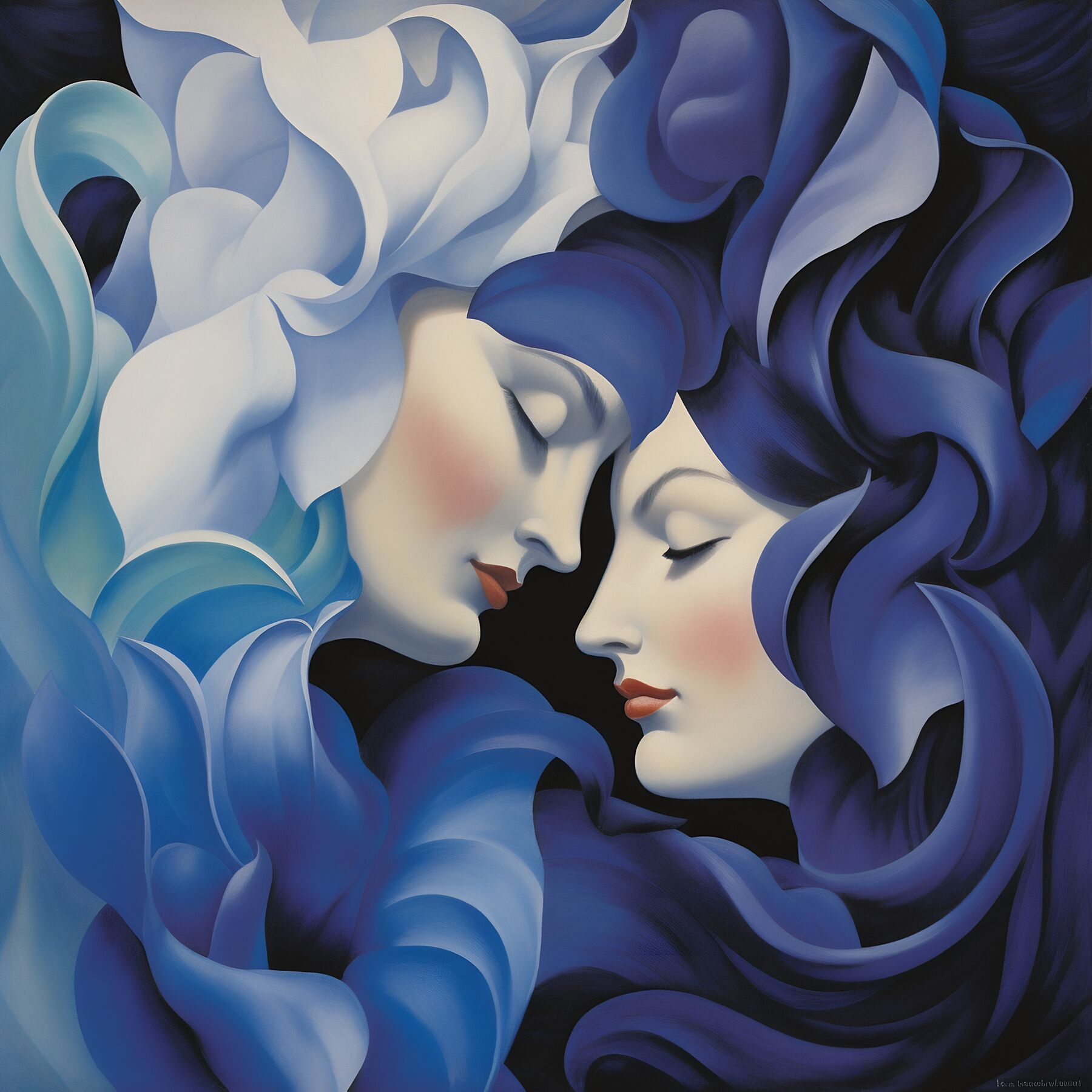 Painting inspired by georgia okeeffe flower women blue