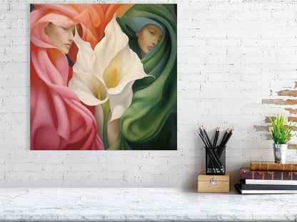 Painting inspired by georgia okeeffe flower women pastels