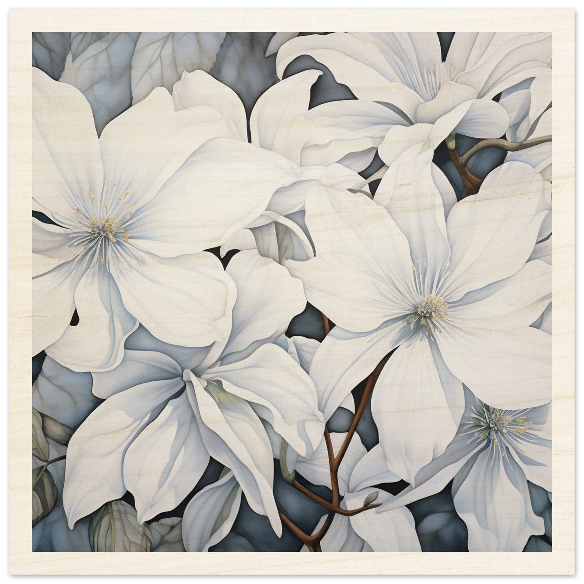 A painting of white flowers