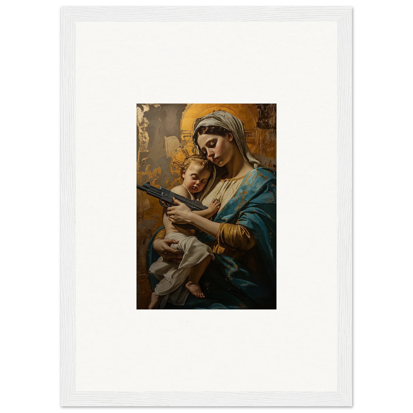 Painting of a woman with a baby in a religious style for serene room decor