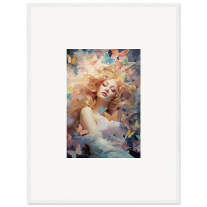 Painting of a woman with blonde hair among colorful brushstrokes for room decor