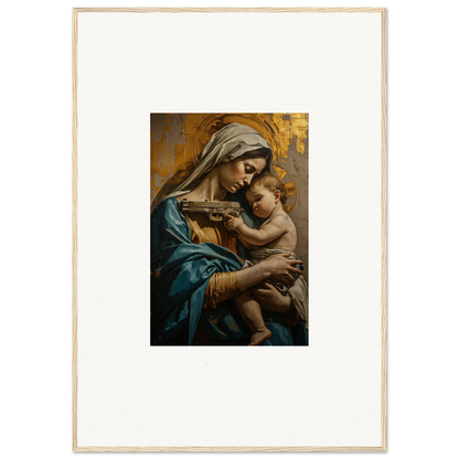 Painting of a woman in blue robes with a baby for Saints Harmony room decor