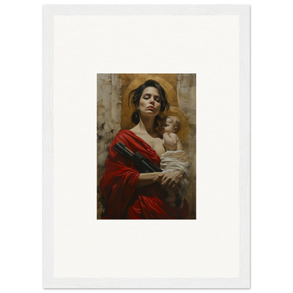 Painting of a woman in a red robe with a baby, perfect for room decor and canvas prints