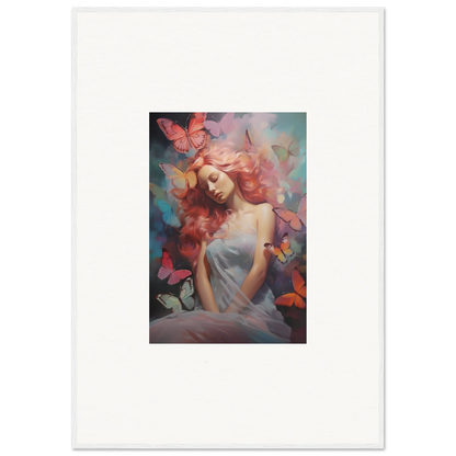 Painting of a woman with colorful butterflies for Dream Stream room decor