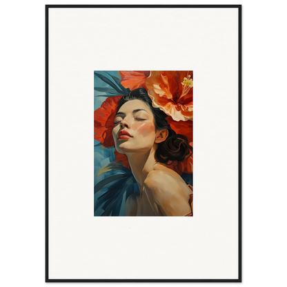 Vibrant Painting of Woman with Red Flowers, ideal for Room Decor and Framed Wall Art