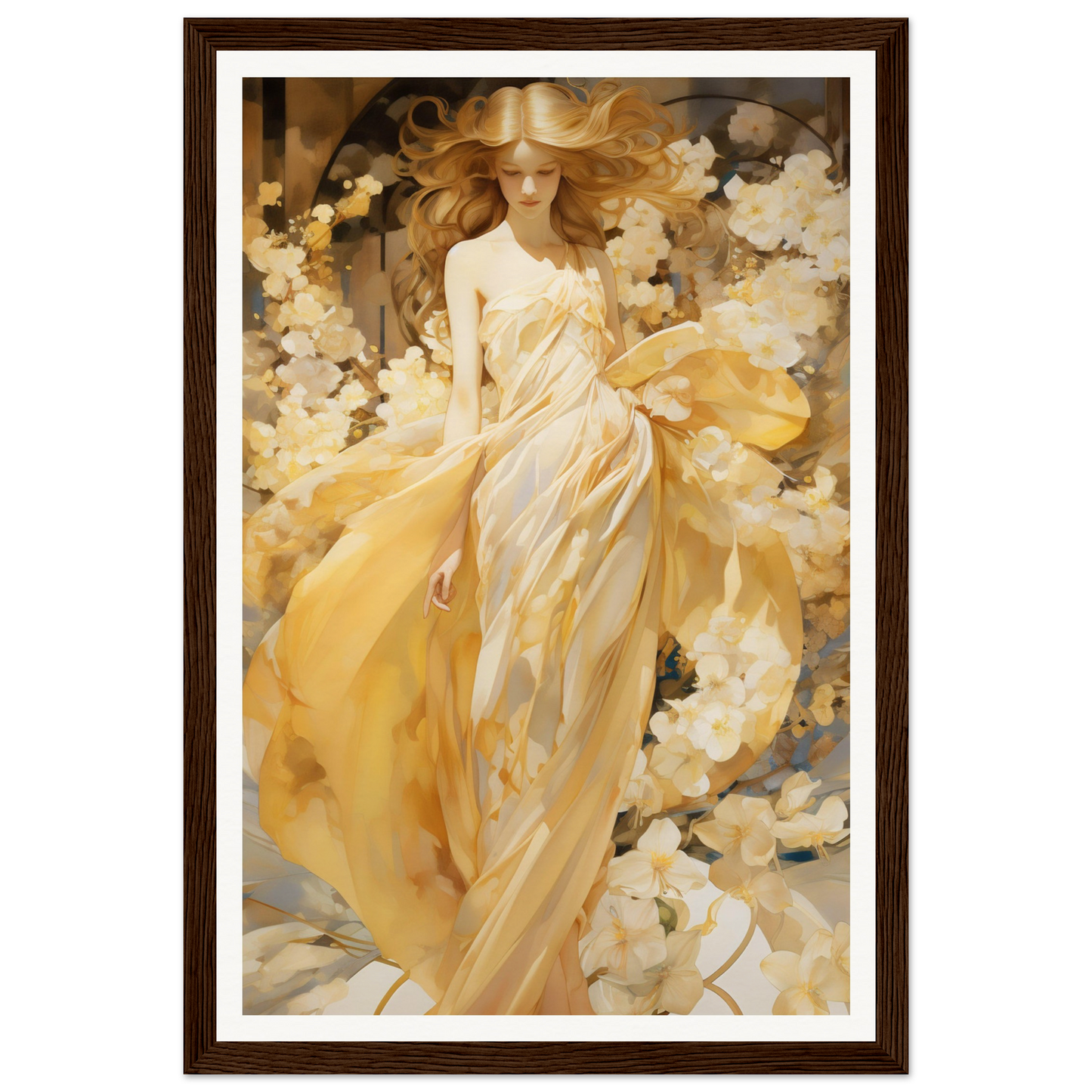 A painting of a woman in a yellow dress