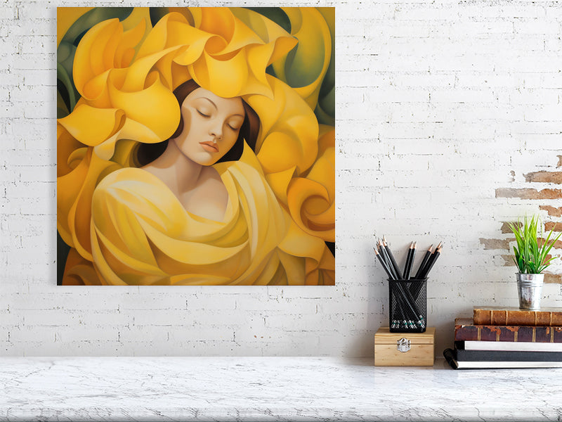 Painting inspired by georgia okeeffe flower women yellow