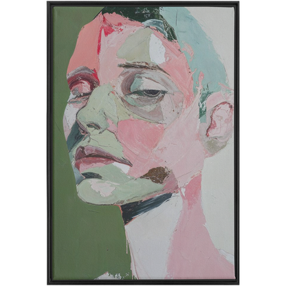 An abstract painting of a woman's face on canvas, framed in a Portrait In Pastels - XXL Framed Canvas Wraps.
