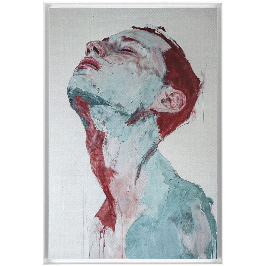 The Mind Set - XXL Framed Traditional Stretched Canvas is a painting of a man with red and blue paint on his face.