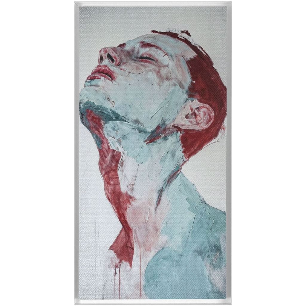 A painting of a man with red and blue paint on his face, Mind Set - XXL Framed Traditional Stretched Canvas.