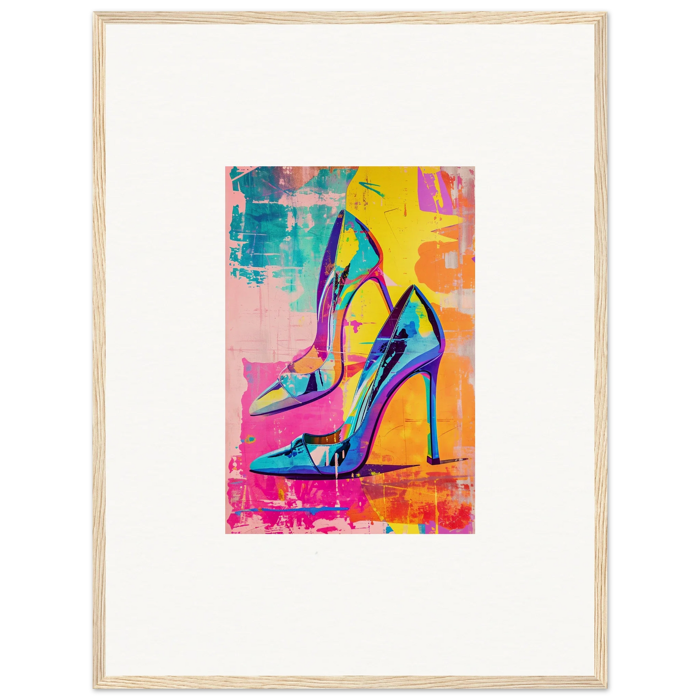 Colorful high-heeled shoes in vibrant abstract style for Ethereal Heels Reverie room decor