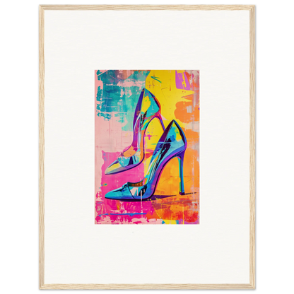 Colorful high-heeled shoes in vibrant abstract style for Ethereal Heels Reverie room decor