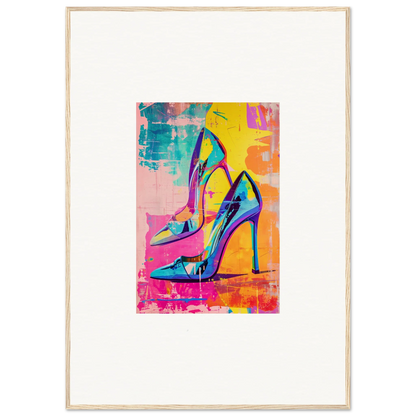 Colorful high-heeled shoes in vibrant abstract style for Heels Reverie room decor