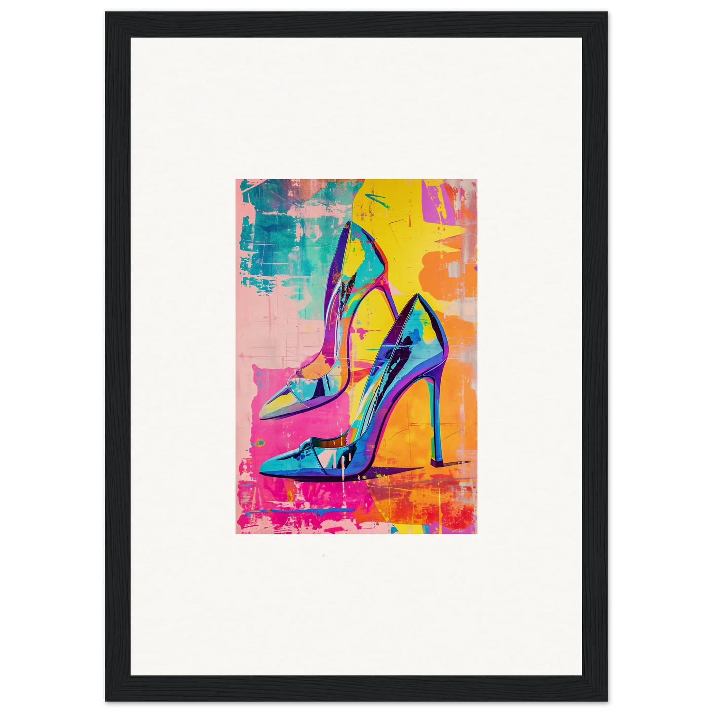 Colorful high-heeled shoes in pop art style for Heels Reverie wall decor