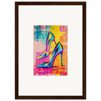 Colorful high-heeled stiletto shoes in vibrant pop art for Heels Reverie decor