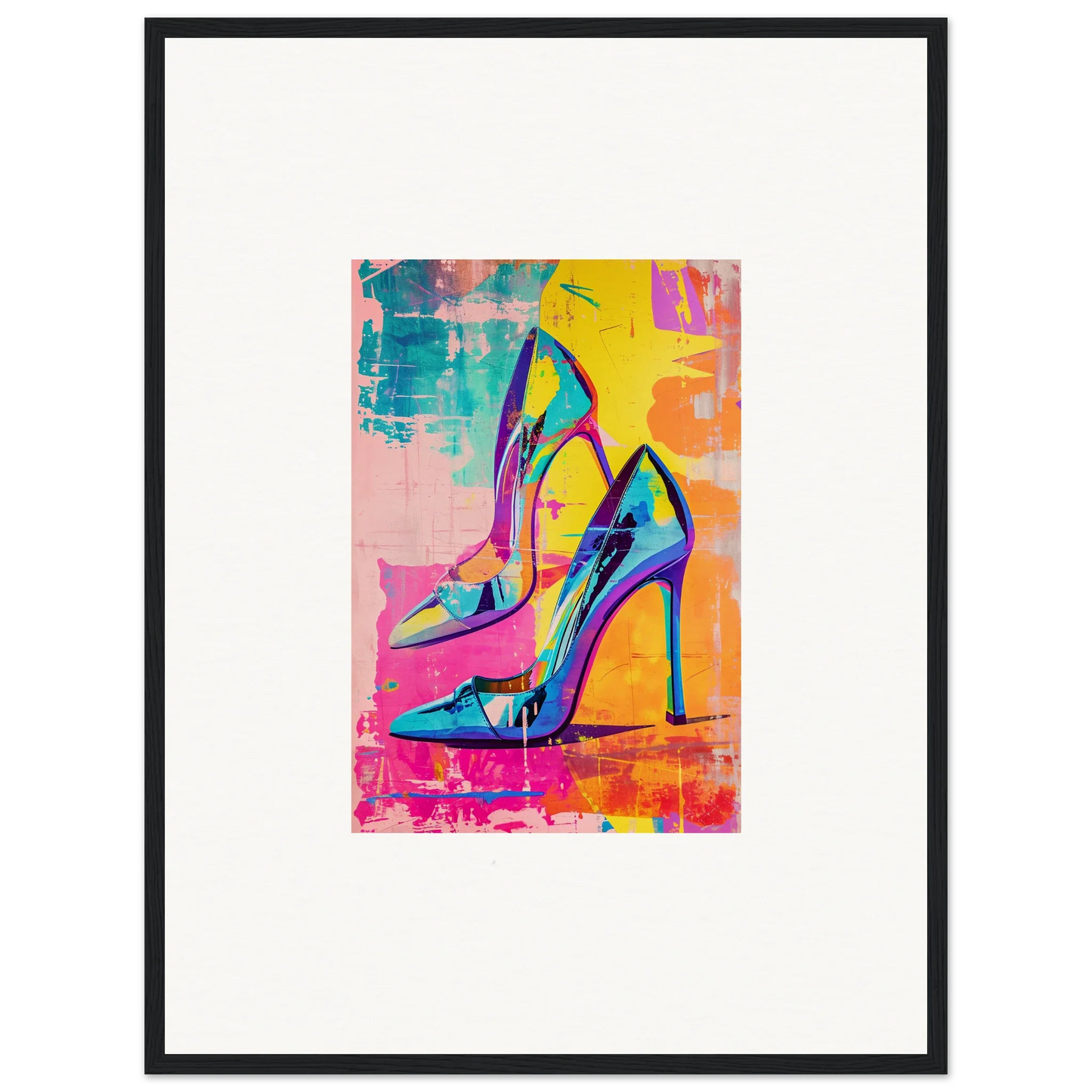 Vibrant blue high-heeled shoes, Ethereal Heels Reverie, colorful abstract art for room decor