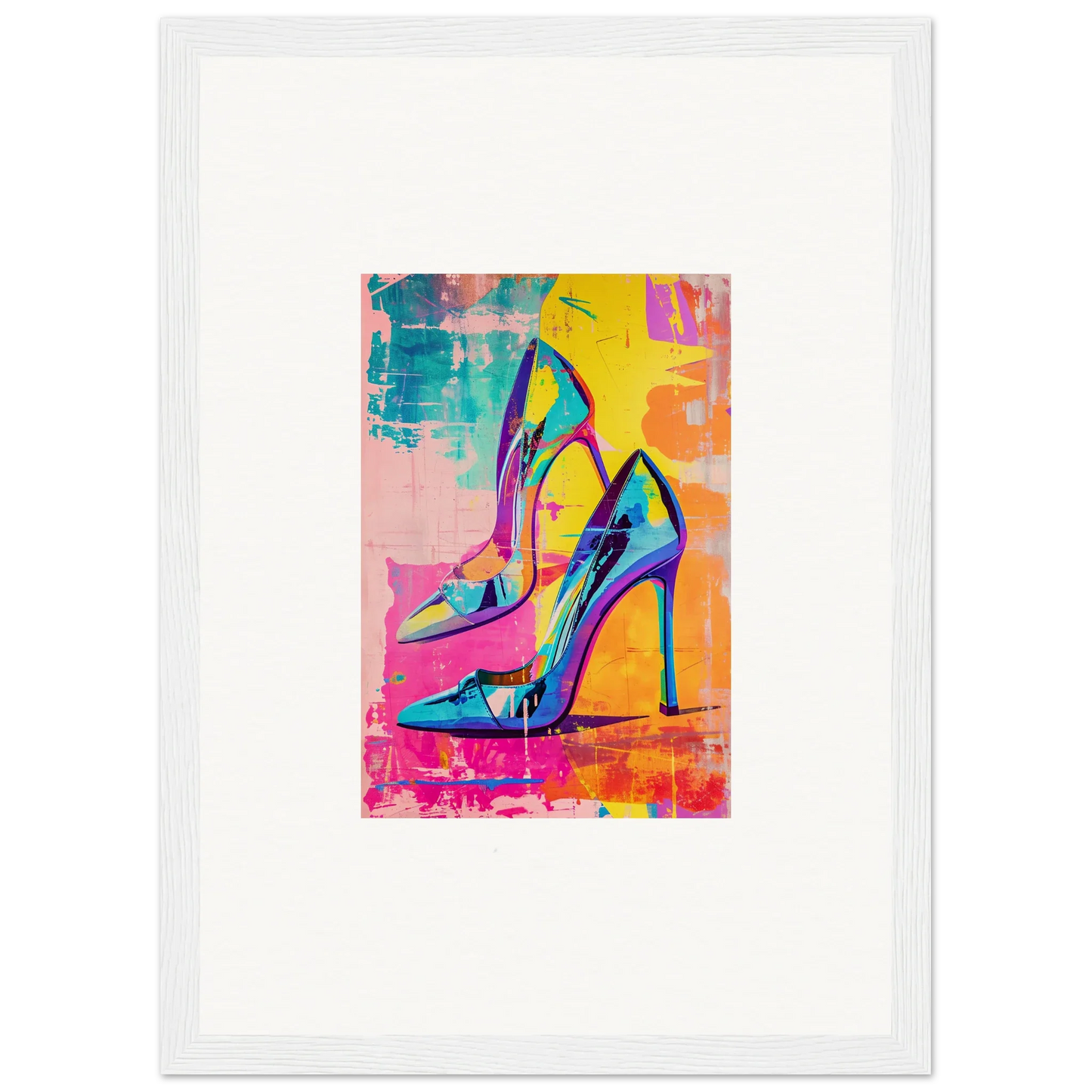 Vibrant blue high-heeled shoes for Heels Reverie room decor or framed wall art