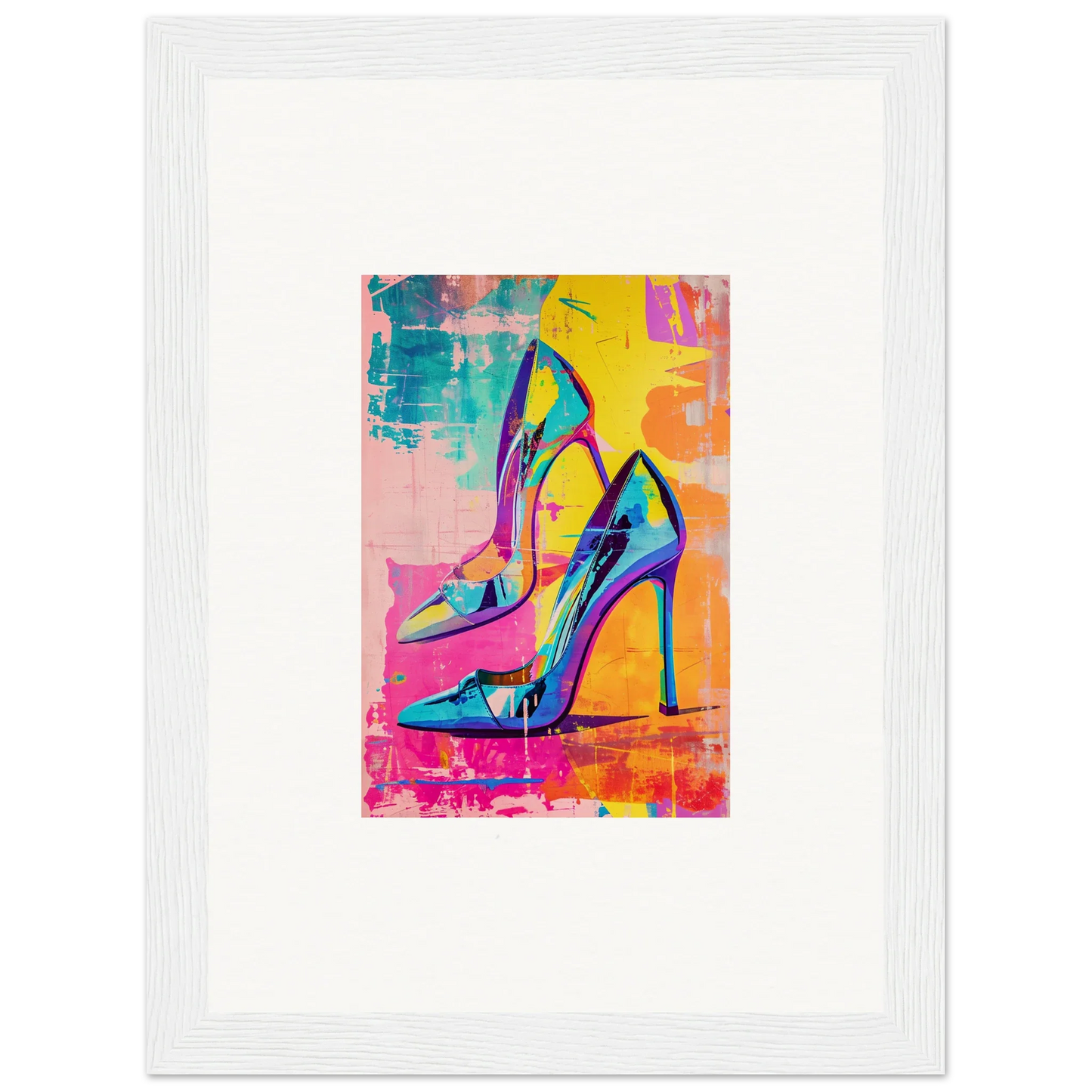 Vibrant high-heeled shoes in pop art style for Ethereal Heels Reverie wall decor