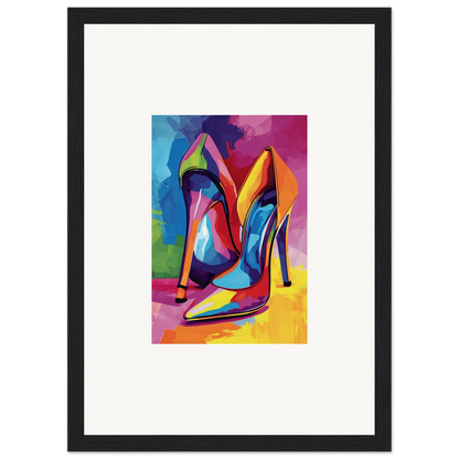 Vibrantly colored high-heeled shoes in abstract art for unique room decor inspiration