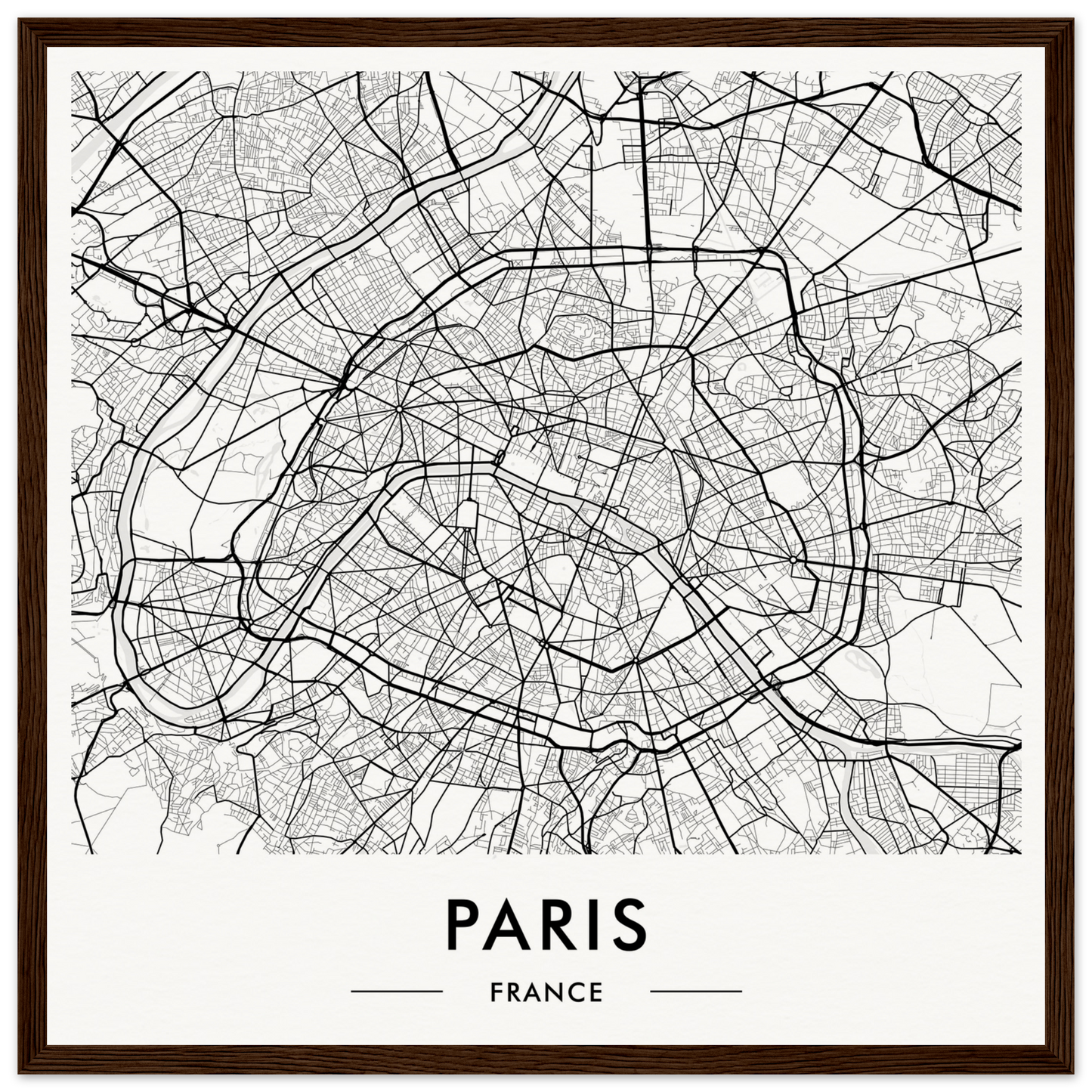 Map of Paris, France, showing its intricate street network and urban layout.