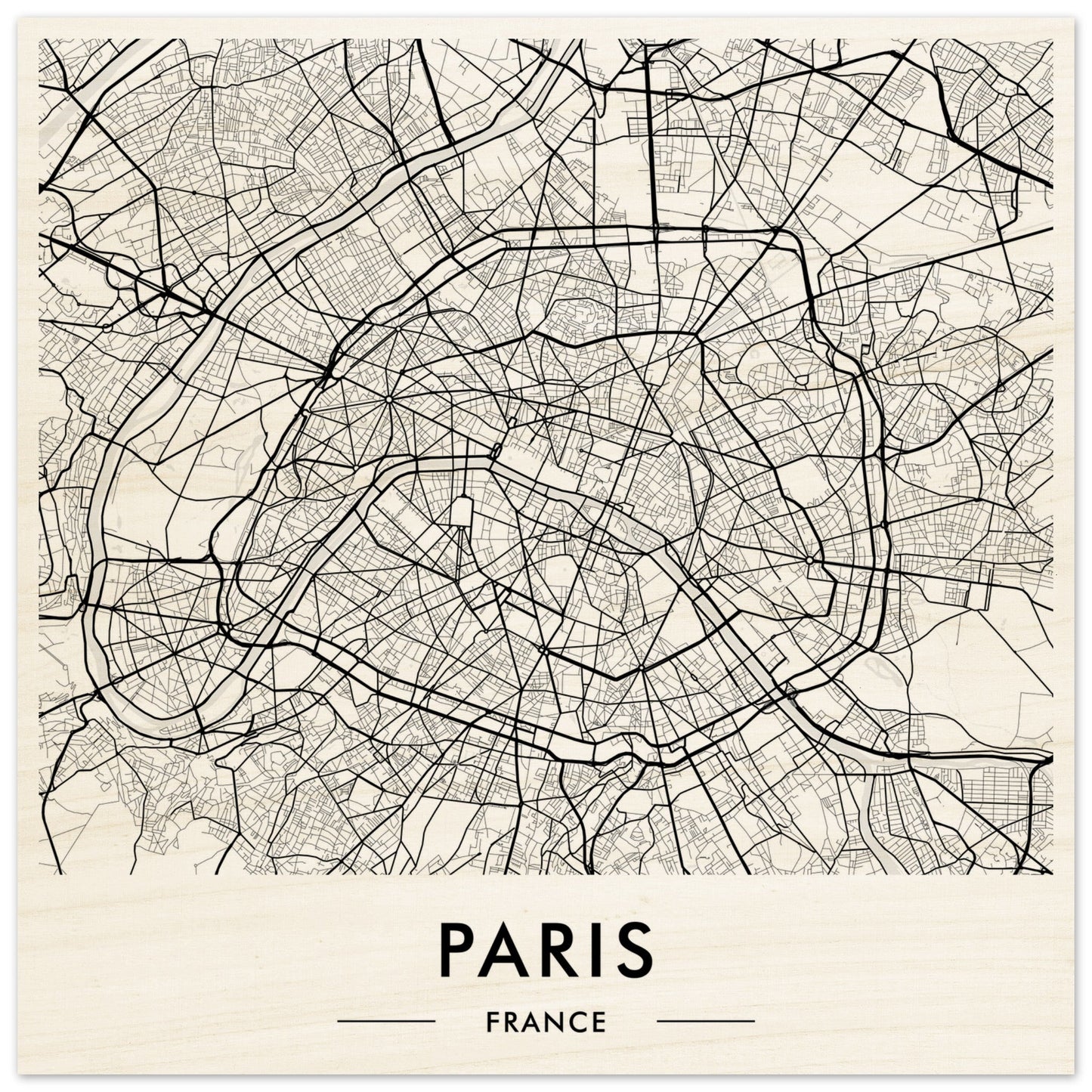 Map of Paris showing the city’s street network and layout.