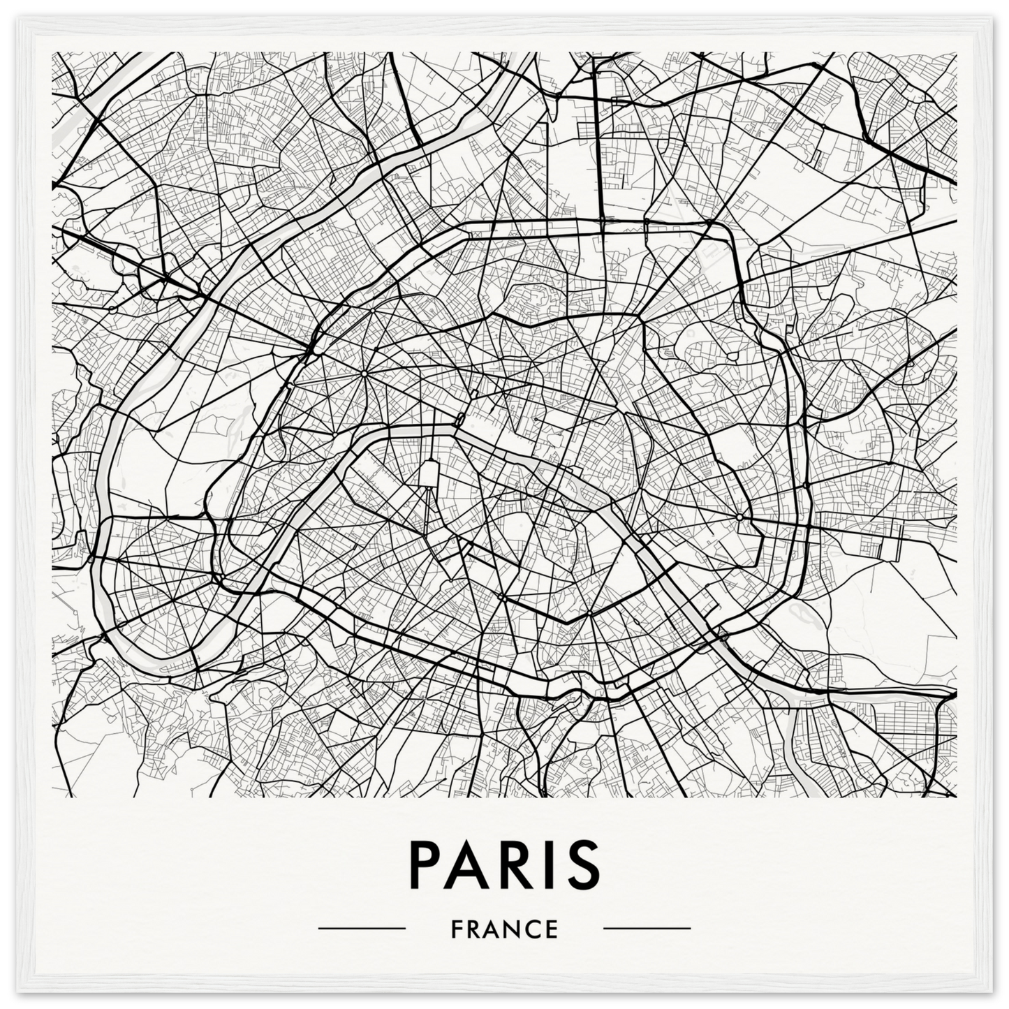 Map of Paris showing the city’s street network and layout.