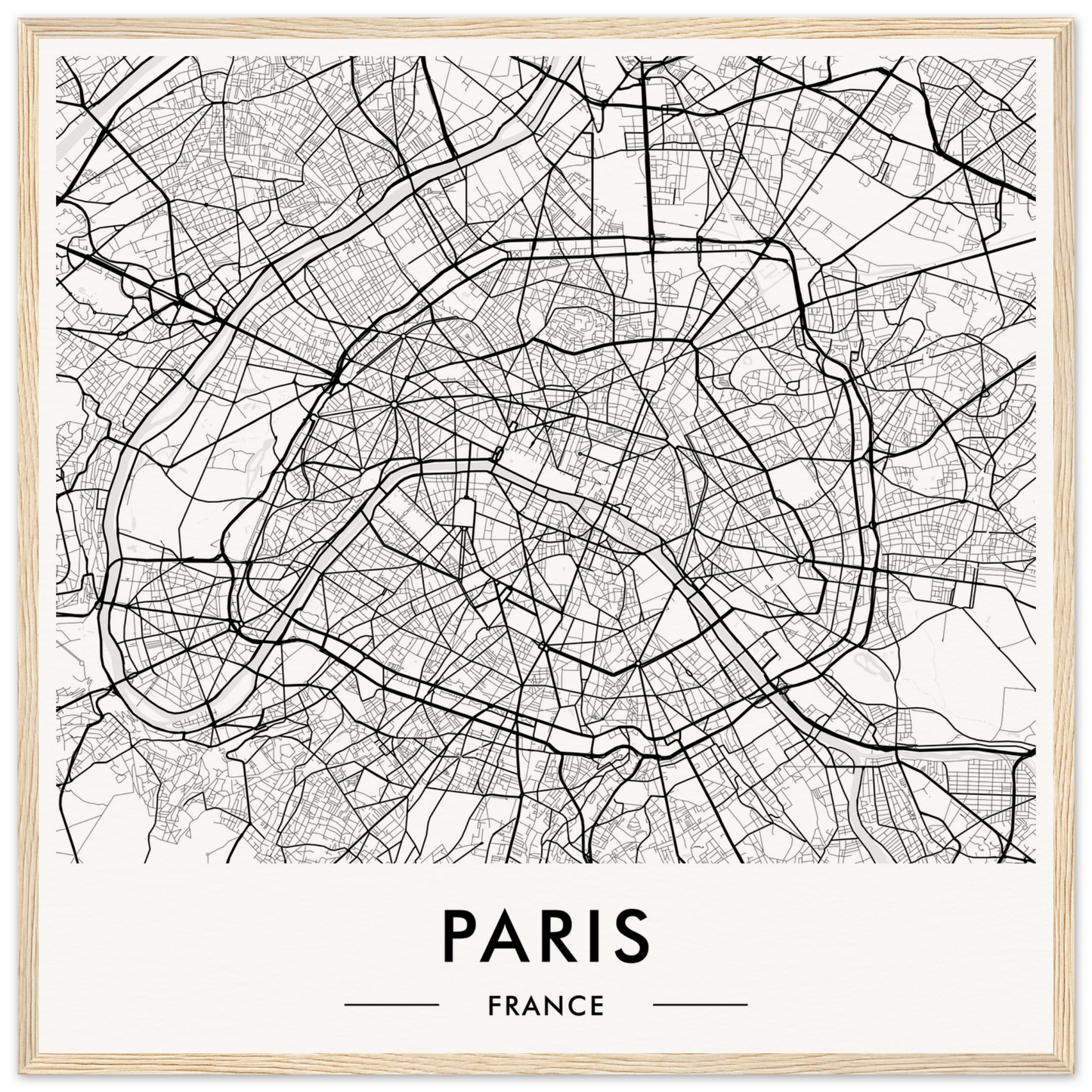 Map of Paris, France showing its intricate street network and urban layout.